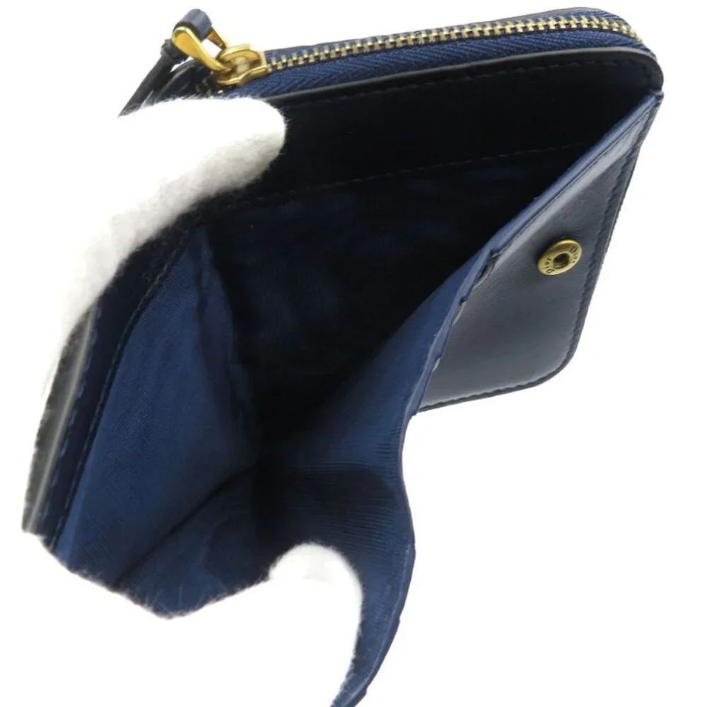 Christian Dior Bee Leather Gold Hardware Navy Blue Bifold Wallet 1128